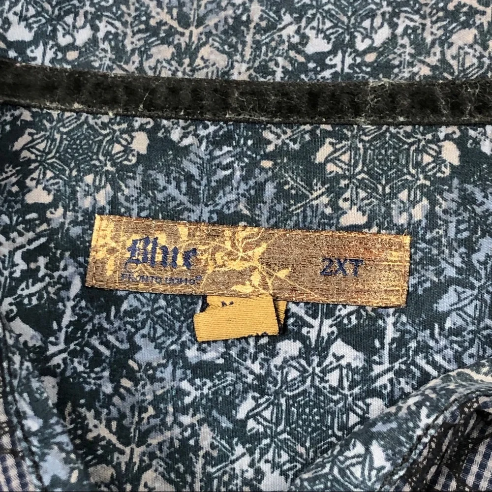 Pronto Uomo Blue Black Print Oxford Shirt size 2XT - Picture 6 of 10